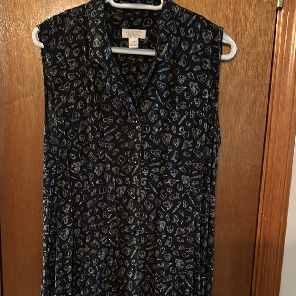 Christopher & Banks Black Sleeveless Notched Collar Dress